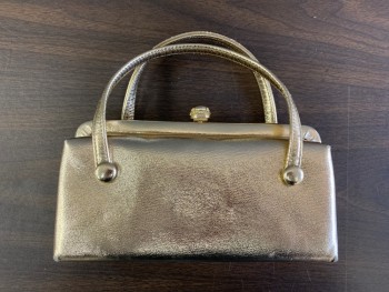 Womens, Purse, N/L, Gold, Faux Leather, Solid, Text, NS, Top Handle, Gold Clasp with Rhinestones, Attached Coin Purse