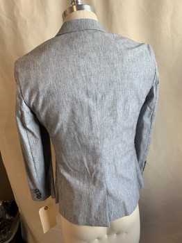 TOPMAN, Lt Gray, Cotton, Polyester, Heathered, 2 Button Front, Notched Lapel, 3 Pockets,