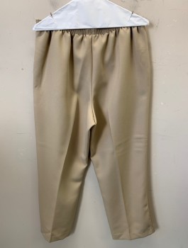 Womens, Pants, ALFRED DUNNER, Beige, Polyester, Solid, Sz.14, Twill Weave, Elastic Waist, 2 Side Pockets, Tapered Leg