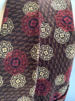 MTO, Coffee Brown, Chocolate Brown, Tan Brown, Red Burgundy, Rayon, Floral, Medallion Pattern, Double Breasted, Shawl Collar, Double Breasted, 4 Pockets, Velveteen