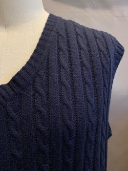 Mens, Sweater Vest, H2H, Navy Blue, Acrylic, Cable Knit, 2 XL, V-neck, Navy Cable knit