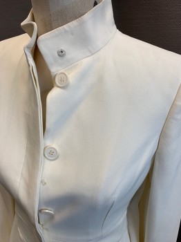 NL, Ivory White, Polyester, Solid, Long Sleeves, 7 Buttons, Snap Collar, Mandarin/Nehru Collar, Tent Back