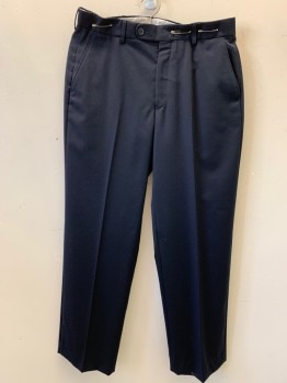 BALLIN, Navy Blue, Wool, Solid, Zip Fly, Button & Hook at Front Waistband, 4 Pocket,