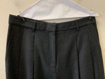 THEORY, Charcoal Gray, Wool, Solid, Pleated, Side Pockets, Zip Front, Belt Loops