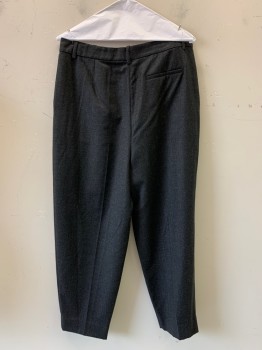 THEORY, Charcoal Gray, Wool, Solid, Pleated, Side Pockets, Zip Front, Belt Loops