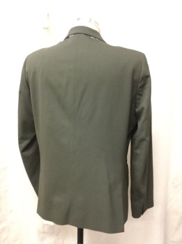 PAUL SMITH, Olive Green, Wool, Solid, Single Breasted, 2 Buttons, Notched Lapel, 3 Pockets,
