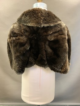 Childrens, Jacket 1890s-1910s, NL, Brown, Faux Fur, OS, Capelet, Hook & Eye Closure