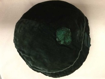 Womens, Hat 1890s-1910s, Forest Green, Rayon, Solid, S, Beret, Pompom, Grosgrain Ribbon Detail,
