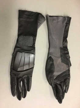 Unisex, Sci-Fi/Fantasy Gloves, Black, Gray, Leather, Synthetic, Black Leather With Gray Lyrca Blend, Black Rubber Back Hand