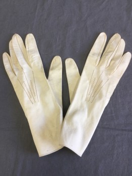 Womens, Gloves 1890s-1910s, NL, Cream, Leather, Solid, Cream Leather, Beige Embroidery Detail,