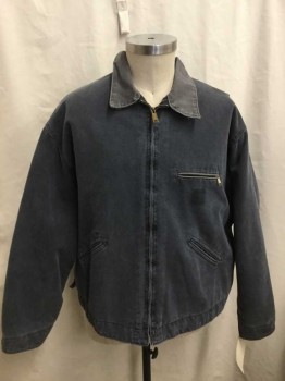 Carhartt, Gray, Cotton, Polyester, Solid, Long Sleeves, Canvas, Plaid Lining, Zip Front, Zip Chest Pocket