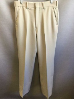 Mens, 1970s Vintage, Suit, Pants, N/L, Tan Brown, Polyester, Solid, Ins:31, W:30, Flat Front, Zip Fly, 4 Pockets, Belt Loops, Straight Leg,