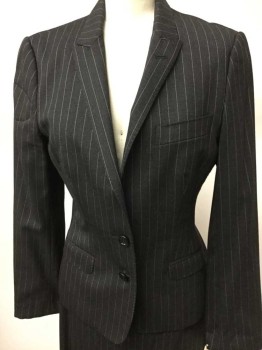 Womens, Suit, Jacket, Dolce & Gabana, Charcoal Gray, Lt Gray, Wool, Stripes - Pin, 6, Single Breasted, 2 Buttons,  Peaked Lapel, 3 Pockets,