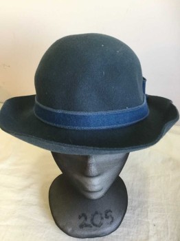 Womens, Hat , CC, Teal Blue, Teal Blue, Wool, Solid, L, Soft Round Crown Med Brim, Large Overlocked Wool Fabric Slightly Different Teal Band  and Oversized Bow Center Back,