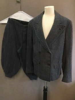Childrens, Suit, Piece 2, 1890s-1910s, N/L, Lt Blue, Black, Brown, Wool, Herringbone, W 27, Breeches, Button Fly, 2 Pockets, Interior Suspender Buttons, Ribbed Knit Cuffs