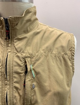 Mens, Wilderness Vest, REDHEAD, Tan Brown, Multi-color, Cotton, Nylon, L, Zip Front, 6 Pocket, Assorted Fishing Lures Attached