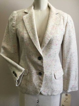 RON HERMAN, Cream, Red, Yellow, Green, Blue, Synthetic, Tweed, Single Breasted, 2 Buttons,  Notched Lapel, 2 Flap Pocket,