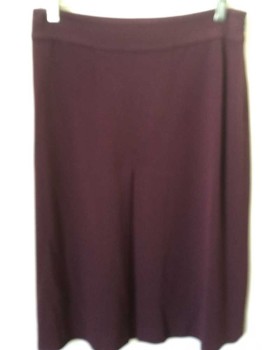 DVF, Wine Red, Wool, Solid, Wine, Kick Pleat Front Center, Flair Bottom, Side Zip