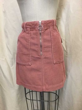 TOPSHOP, Dusty Rose Pink, Cotton, Solid, Dusty Rose Corduroy, Zip Front with Circle Pull