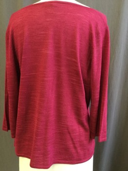 NORDSTROM, Raspberry Pink, Wool, Viscose, Solid, Wide Neck, 3/4 Sleeves