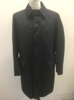 Mens, Coat, Trenchcoat, STRELLSON, Black, Polyester, Viscose, Solid, 40, Single Breasted, Button Front with Covered Placket, Collar Attached, 2 Flap Pockets at Hips, Brown Lining