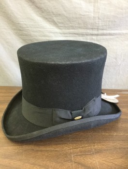 Mens, Top Hat, SCALA, Black, Wool, Solid, XL, Felt, Grosgrain Band, Contemporary Reproduction