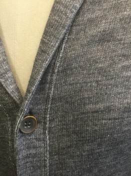 HUGO BOSS ORANGE, Medium Gray, Cotton, Wool, Heathered, Solid, Jersey/Sweatshirt Like Material, Long Sleeves, Shawl Collar, 5 Button Front