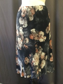 LILY, Black, Brown, Beige, Polyester, Floral, Low Waist, Bias Cut, Lined, No Waistband, Elastic Waist