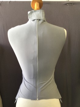 Womens, Sci-Fi/Fantasy Piece 2, BILL HARGATE, Gray, Silver, Spandex, Rubber, Geometric, W26, B34, Sleeveless, Turtleneck, Back Zipper, Patterned Collar and Front Skirt Panel. 4 Way Stretch