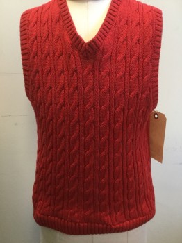 Childrens, Vest, JANIE & JACK, Red, Cotton, Cable Knit, 8, V-neck, Pull Over Sweater Vest