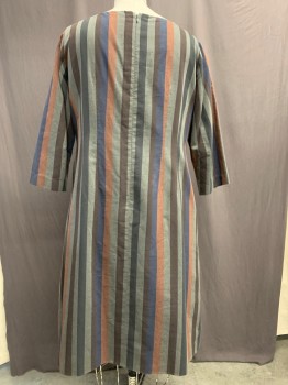 Womens, 1960s Vintage, Dress, NO LABEL, Gray, Apricot Orange, Red Burgundy, Blue, Wool, Stripes, W43, B46, H53, Dress, Below the Knee, 3/4 Sleeve, Back Sipper, Scoop Neck, Fully Lined
Made To Order, with Belt,