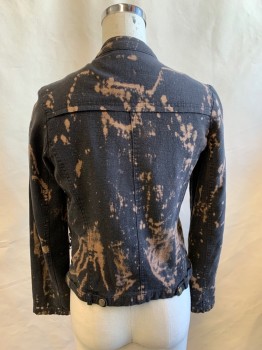 UNO CORE, Faded Black, Copper Metallic, Cotton, Bleach Splatter , Asymmetrical Zip Front, Band Collar, Studded Panel Front, 2 Zip Pockets, 1 Flap Faux Pocket, Long Sleeves, Attached Waist Snap Tabs