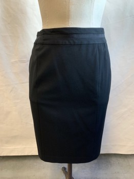 NINE WEST, Black, Viscose, Polyester, Solid, 2.5" Waistband with Faille Ribbon Panel Center Stripe, Zip Back, Drop Inverted Pleat Back