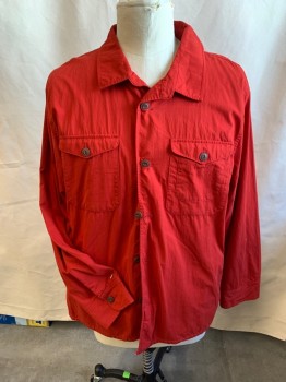 GOODFELLOW & CO, Red, Cotton, Solid, Collar Attached, Button Front, 4 Pockets, Long Sleeves, Heather Red Lining