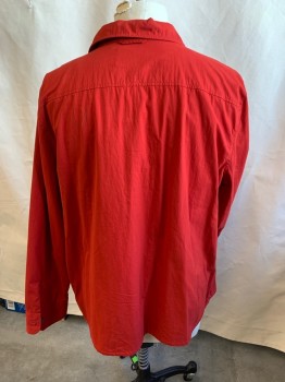 GOODFELLOW & CO, Red, Cotton, Solid, Collar Attached, Button Front, 4 Pockets, Long Sleeves, Heather Red Lining
