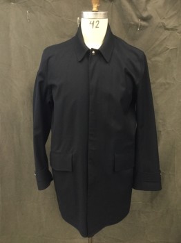 RALPH LAUREN, Midnight Blue, Polyester, Viscose, Solid, Button Front, Hidden Placket, Collar Attached, Long Sleeves, Snap Tab Cuff, 2 Pockets