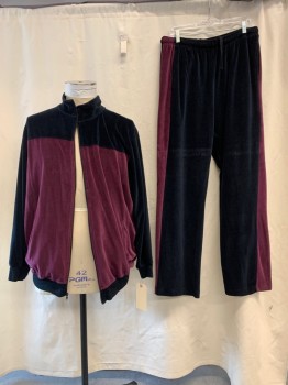 KING SIZE, Black, Red Burgundy, Poly/Cotton, Color Blocking, Zip Front, 2 Pockets,