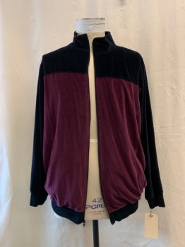 KING SIZE, Black, Red Burgundy, Poly/Cotton, Color Blocking, Zip Front, 2 Pockets,