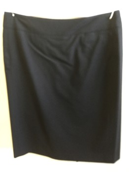 CALVIN KLEIN, Black, Wool, Spandex, Solid, 2" Waistband with Small Hidden Pocket, Zip Back, Slit Center Back Bottom