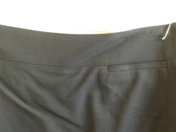 CALVIN KLEIN, Black, Wool, Spandex, Solid, 2" Waistband with Small Hidden Pocket, Zip Back, Slit Center Back Bottom