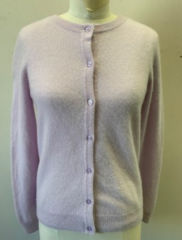C BY BLOOMINGDALE'S, Lavender Purple, Cashmere, Solid, Knit, Round Neck, Button Front, Long Sleeves