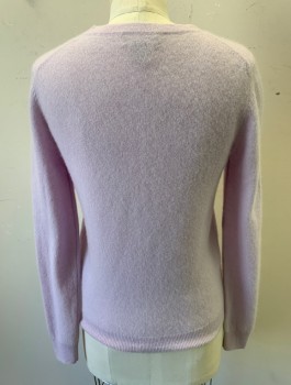 C BY BLOOMINGDALE'S, Lavender Purple, Cashmere, Solid, Knit, Round Neck, Button Front, Long Sleeves