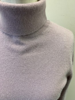 NEIMAN MARCUS, Lavender Purple, Cashmere, Solid, Long Sleeves, Turtleneck, Rib Knit Collar Cuffs and Waistband