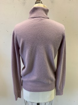 NEIMAN MARCUS, Lavender Purple, Cashmere, Solid, Long Sleeves, Turtleneck, Rib Knit Collar Cuffs and Waistband