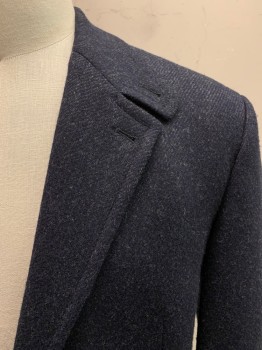 BOSS, Dk Blue, Wool, Heathered, Single Breasted, 2 Buttons, Notched Lapel, 3 Pockets,