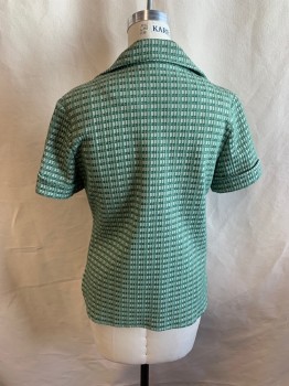 Womens, Shirt, N/L, Emerald Green, Dk Green, White, Polyester, Stripes, B36, Collar Attached, Button Front, Short Sleeves, Emerald Green Front Yoke, Cuffed Sleeves *Some Threading is Coming Undone*