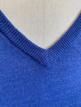 J.CREW, Cornflower Blue, Wool, Solid, Knit, V-neck, Long Sleeves