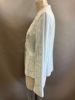Womens, Blazer, BANANA REPUBLIC, Ice Blue, White, Linen, Cotton, Stripes - Vertical , 8, Single Breasted, 2 Buttons,  3 Patch Pockets, Notched Lapel with Top Stitching
