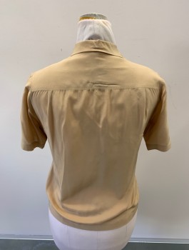 Womens, Blouse, ELLEN TRACY, Tan Brown, Silk, Solid, B:40, S/S, Button Front, Wrap Closure, Notched Lapel, Bust Pocket
