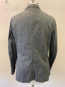 Mens, Sportcoat/Blazer, NL, Dk Gray, Linen, Rayon, Heathered, 40R, Notched Lapel, Single Breasted, Button Front, 2 Buttons, 3 Pockets